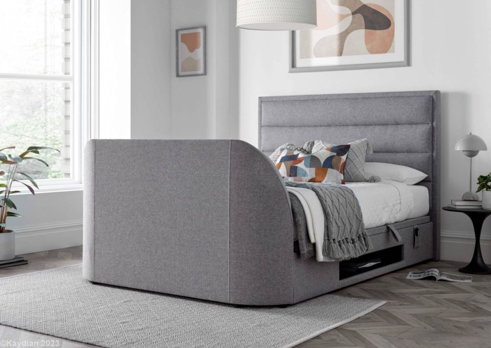 Product photograph of Kaydian Kirkley Marbella Grey Fabric Ottoman Storage Tv Bed from Choice Furniture Superstore.