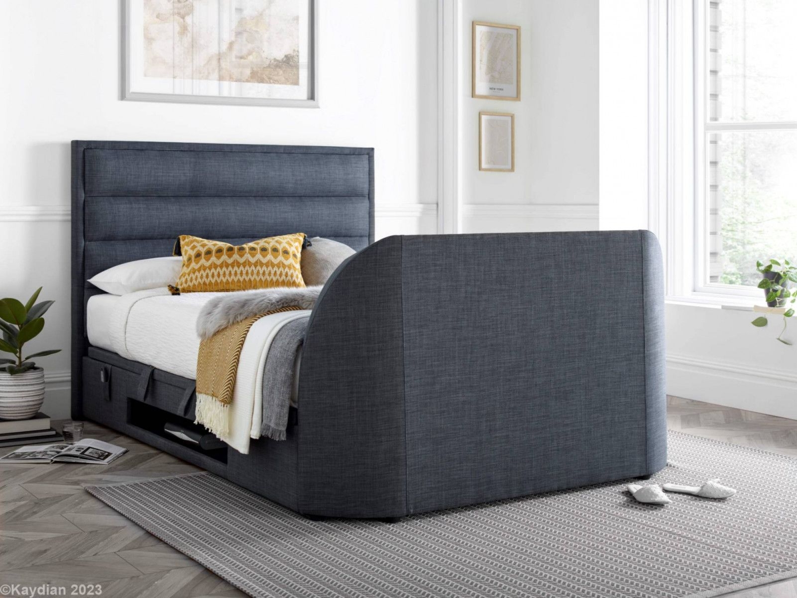 Product photograph of Kaydian Kirkley Pendle Slate Fabric Ottoman Storage Tv Bed from Choice Furniture Superstore.