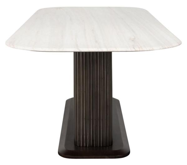 Product photograph of Mayfield White Marble Top 8 Seater Dining Table - Dark Wood Fluted Pedestal Base from Choice Furniture Superstore.