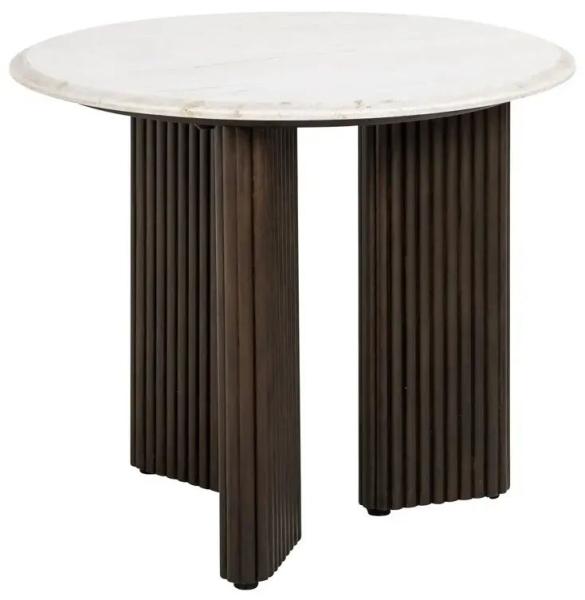 Product photograph of Mayfield White Marble Top Round Side Table - Dark Wood Fluted Base from Choice Furniture Superstore.