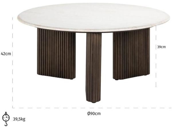 Product photograph of Mayfield White Marble Top Round Coffee Table - Dark Wood Fluted Base from Choice Furniture Superstore.