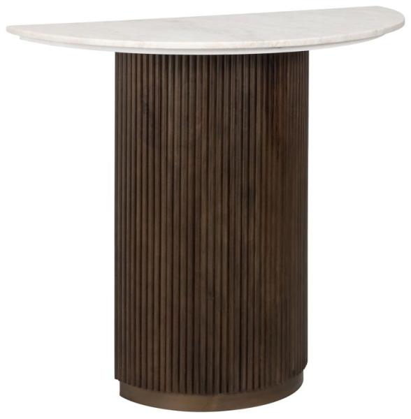 Product photograph of Mayfield Morchana Marble And Brown Fluted Ribbed Half Moon Console Table from Choice Furniture Superstore.