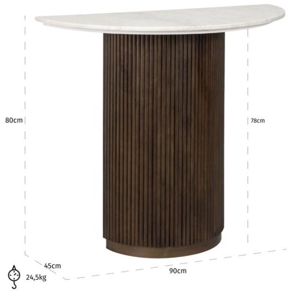 Product photograph of Mayfield Morchana Marble And Brown Fluted Ribbed Half Moon Console Table from Choice Furniture Superstore.