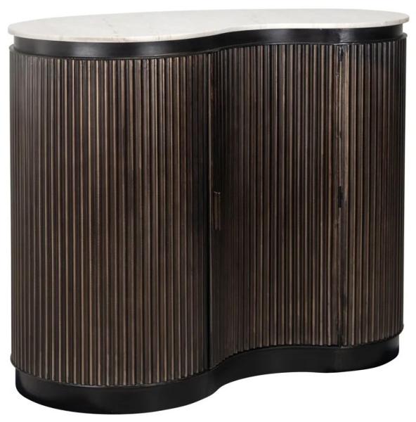 Product photograph of Mayfield White Marble Top 1 Door Bar Cabinet - Dark Wood Fluted Base from Choice Furniture Superstore.