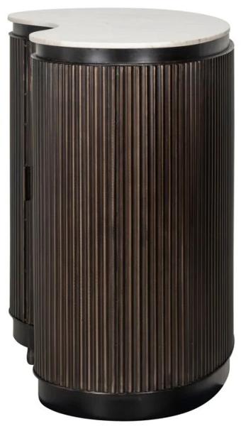Product photograph of Mayfield White Marble Top 1 Door Bar Cabinet - Dark Wood Fluted Base from Choice Furniture Superstore.