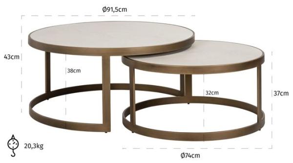 Product photograph of Whitebone Verona Grey Oak And Brass Set Of 2 Round Coffee Tables from Choice Furniture Superstore.