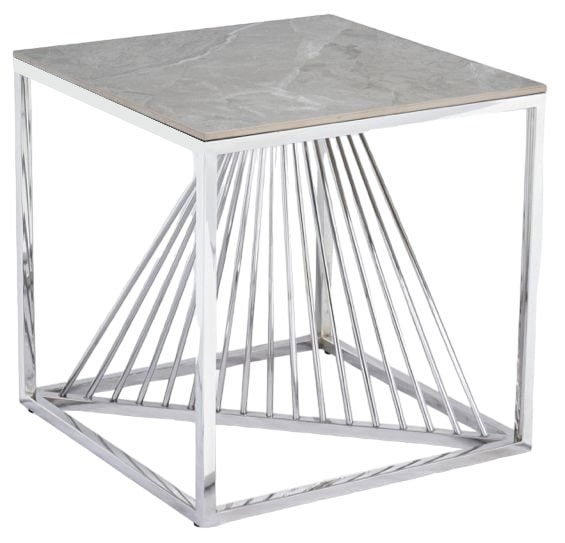 Product photograph of Calabria Glass And Stainless Steel End Table from Choice Furniture Superstore.