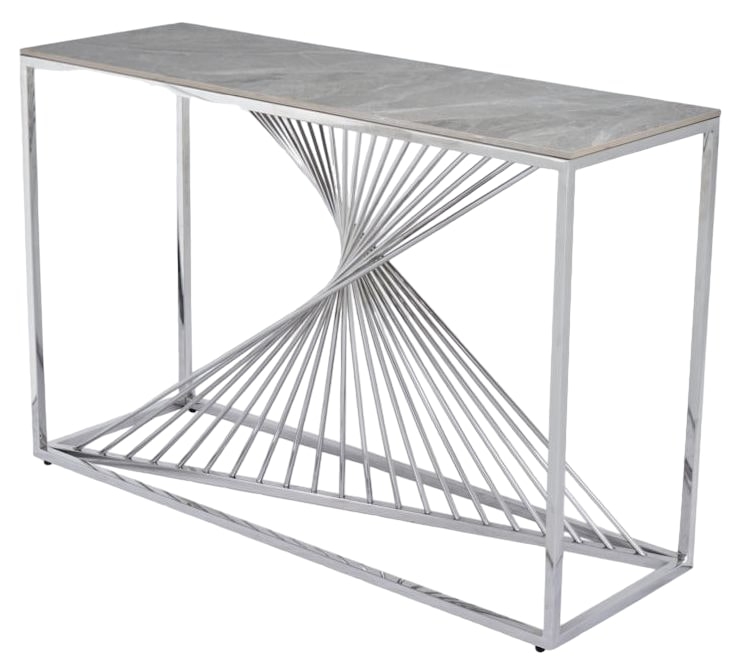 Product photograph of Calabria Glass And Stainless Steel Console Table from Choice Furniture Superstore.