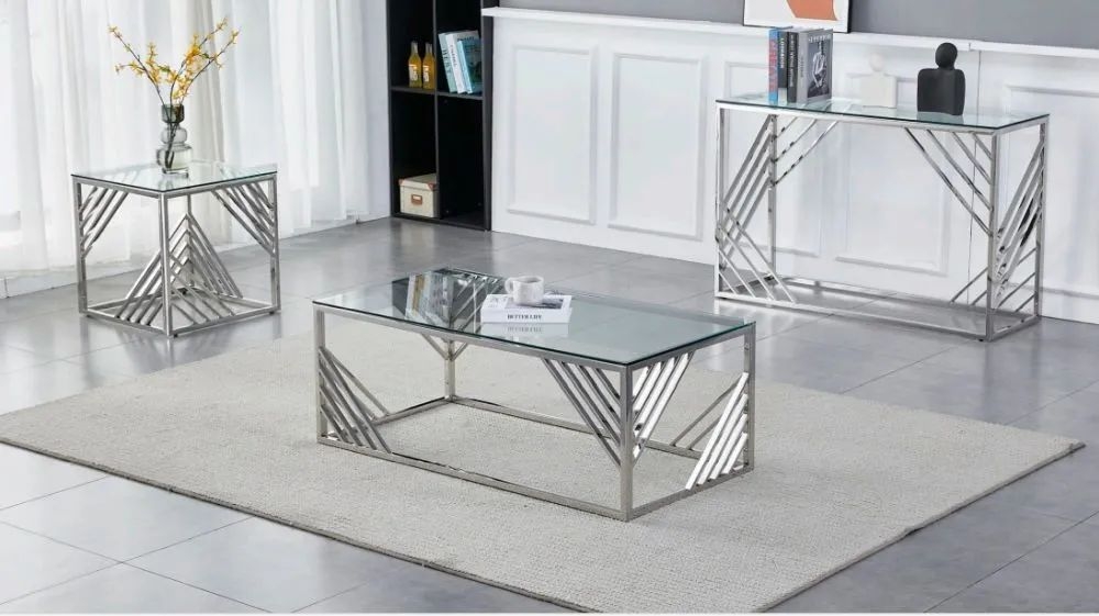 Product photograph of Calabria Glass And Stainless Steel Console Table from Choice Furniture Superstore.