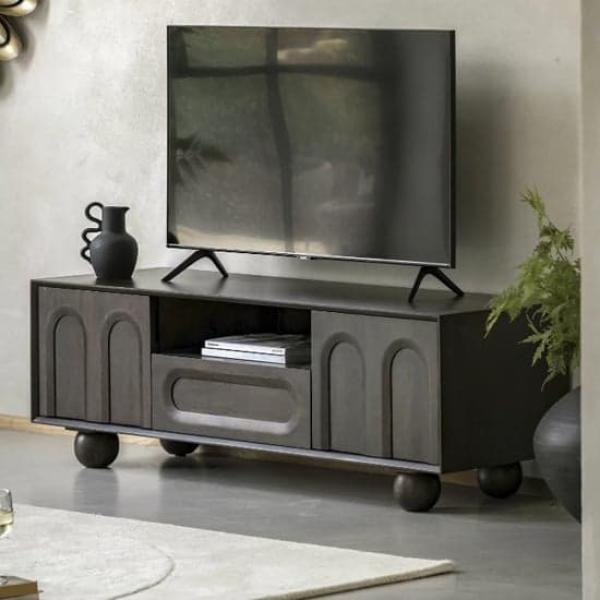 Product photograph of Arc Walnut Mango Wood 2 Door 1 Drawer Media Unit from Choice Furniture Superstore.