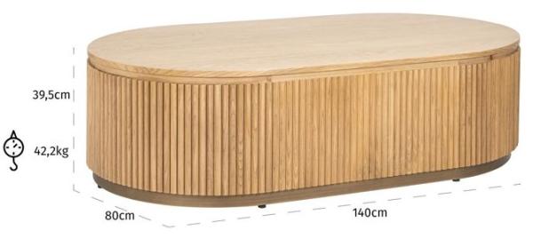 Product photograph of Belfort Oak Fluted Oval Coffee Table from Choice Furniture Superstore.