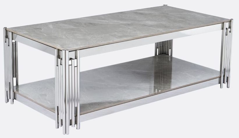 Product photograph of Belini Glass And Silver 120cm Coffee Table from Choice Furniture Superstore.