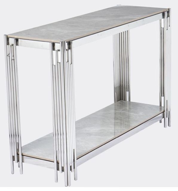 Product photograph of Belini Glass And Stainless Steel Console Table from Choice Furniture Superstore.
