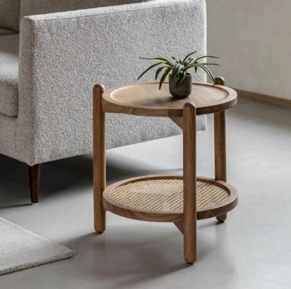Product photograph of Corley Natural Acacia Round Side Table from Choice Furniture Superstore.