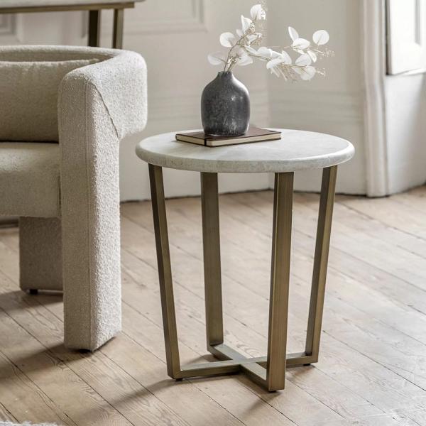 Product photograph of Moderna Travertine Stone Top Side Table from Choice Furniture Superstore.