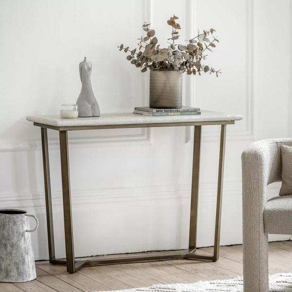 Product photograph of Moderna Travertine Stone 110cm Console Table from Choice Furniture Superstore.