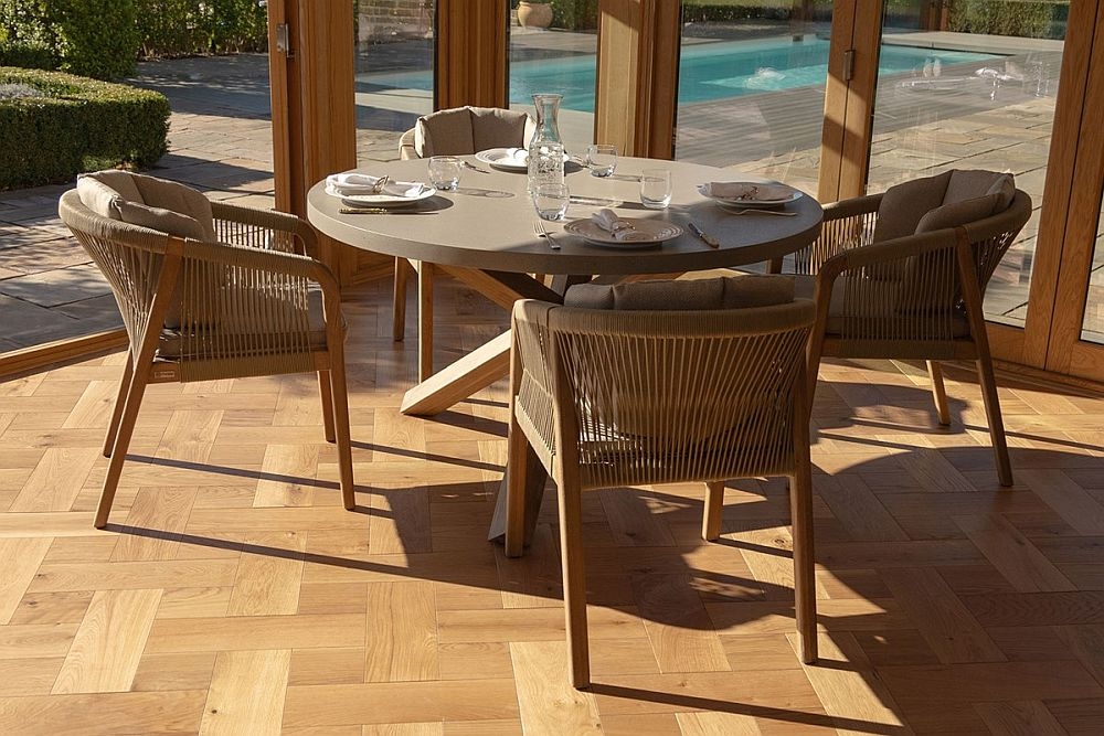 Product photograph of Maze Martinique Rope Weave 4 Seat Round Dining Set from Choice Furniture Superstore.