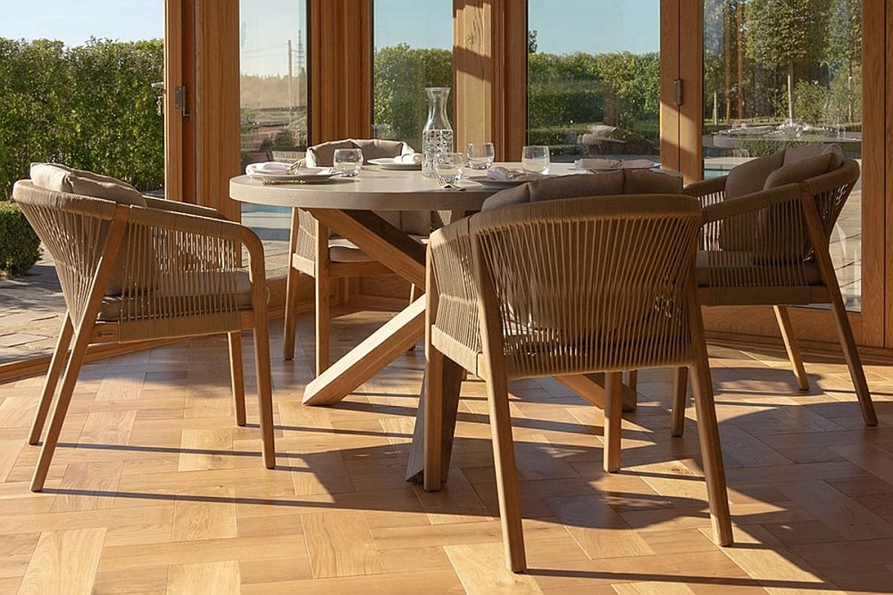 Product photograph of Maze Martinique Rope Weave 4 Seat Round Dining Set from Choice Furniture Superstore.