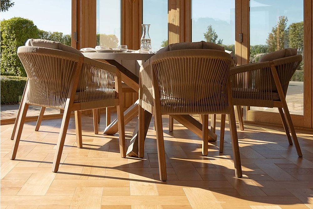 Product photograph of Maze Martinique Rope Weave 6 Seat Round Dining Set from Choice Furniture Superstore.