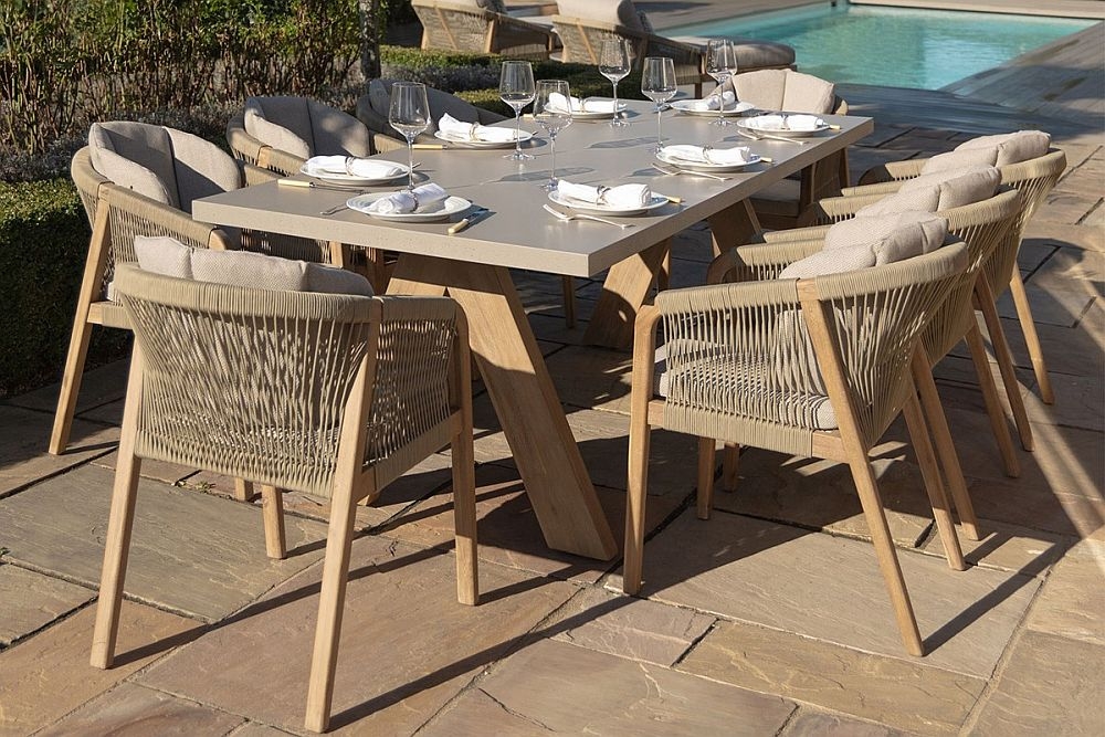 Product photograph of Maze Martinique Rope Weave 8 Seat Rectangular Dining Set from Choice Furniture Superstore.