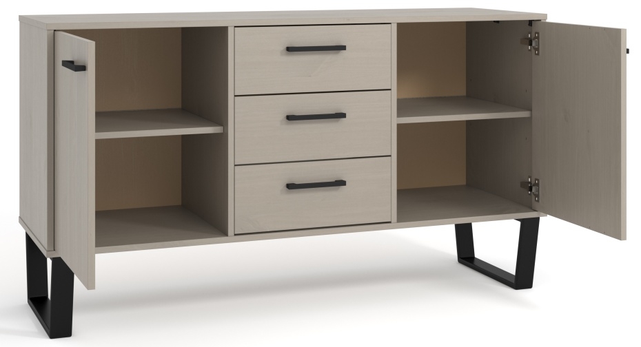 Product photograph of Texas 2 Door 3 Drawer Medium Sideboard With Black U Legs from Choice Furniture Superstore.