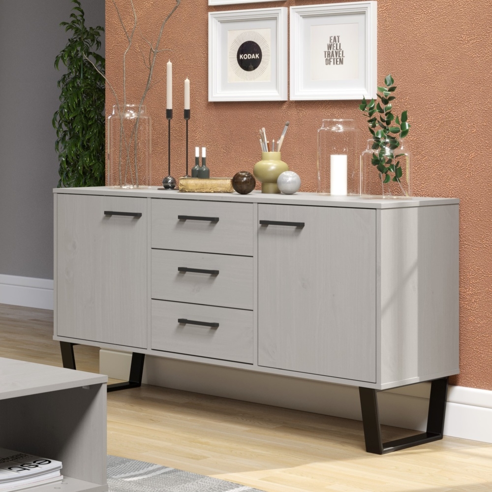 Product photograph of Texas 2 Door 3 Drawer Medium Sideboard With Black U Legs from Choice Furniture Superstore.