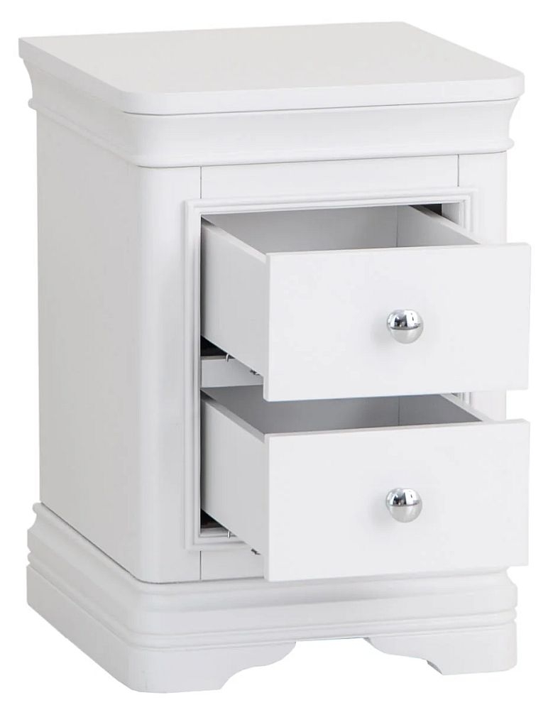 Product photograph of Selden White 2 Drawer Small Bedside Cabinet from Choice Furniture Superstore.