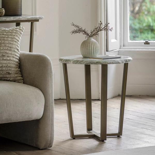 Product photograph of Lusso Green Faux Marble Round Side Table from Choice Furniture Superstore.