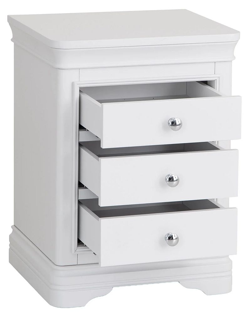 Product photograph of Selden White 3 Drawer Large Bedside Cabinet from Choice Furniture Superstore.