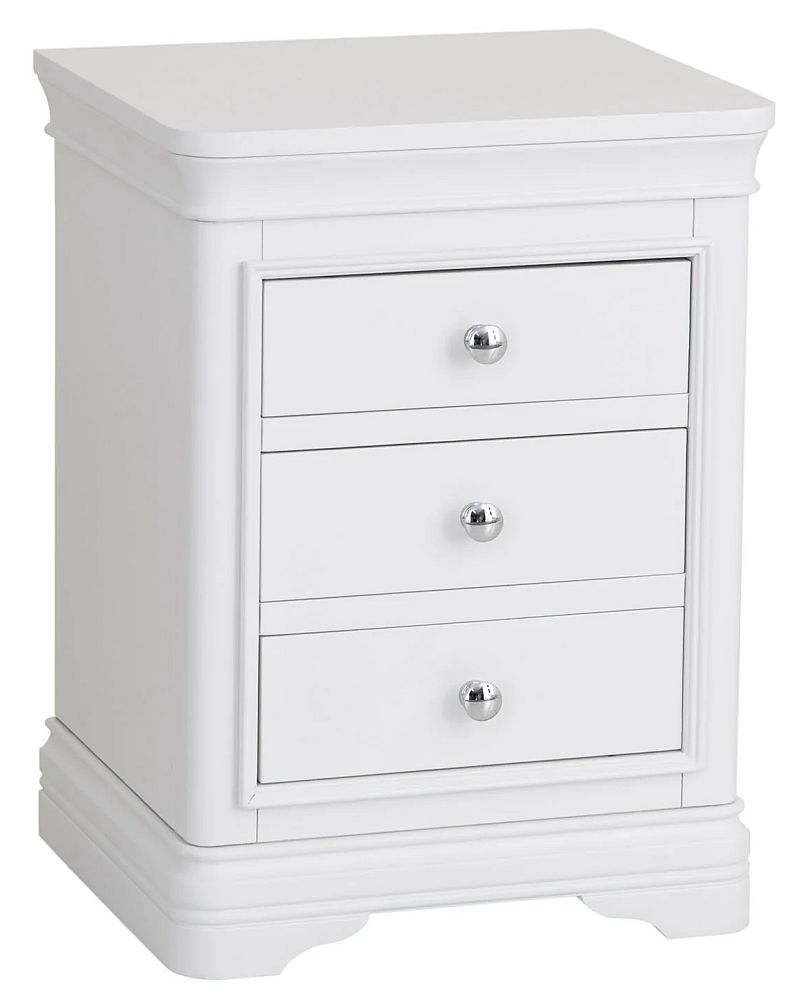 Product photograph of Selden White 3 Drawer Large Bedside Cabinet from Choice Furniture Superstore.