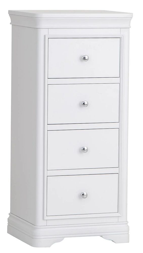 Product photograph of Selden White 4 Drawer Narrow Chest from Choice Furniture Superstore.