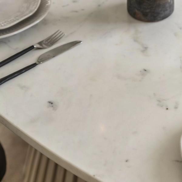 Product photograph of Soho 200cm White Marble Oval Dining Table - Pedastal Slatted Base from Choice Furniture Superstore.