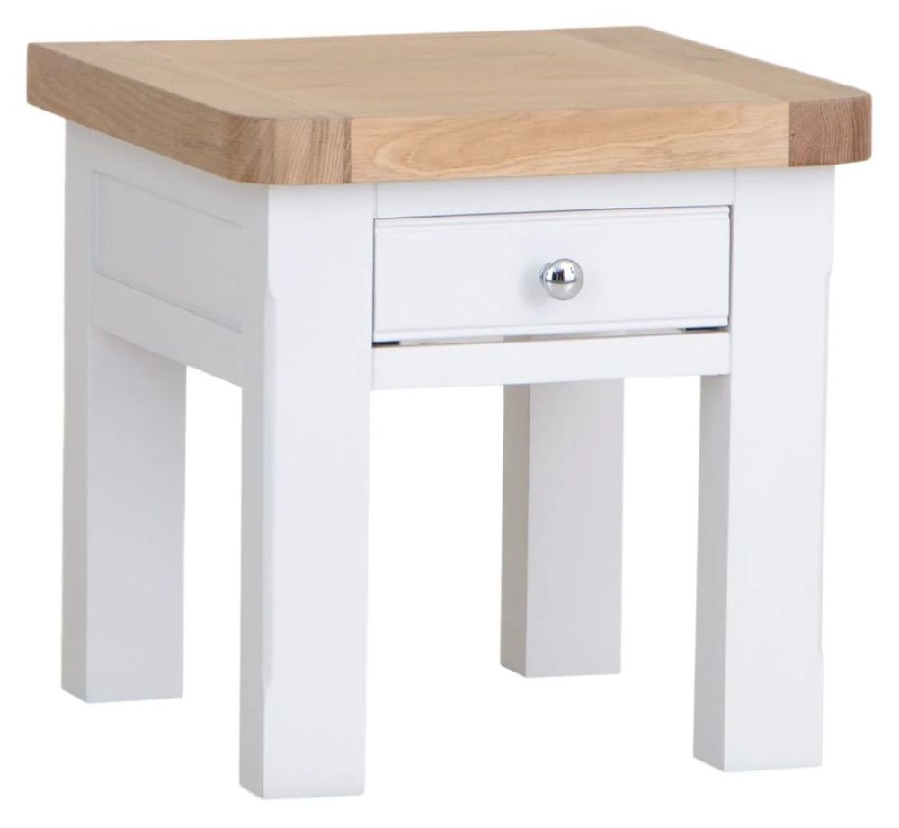 Product photograph of Clairton White 1 Drawer Lamp Table - Oak Top from Choice Furniture Superstore.