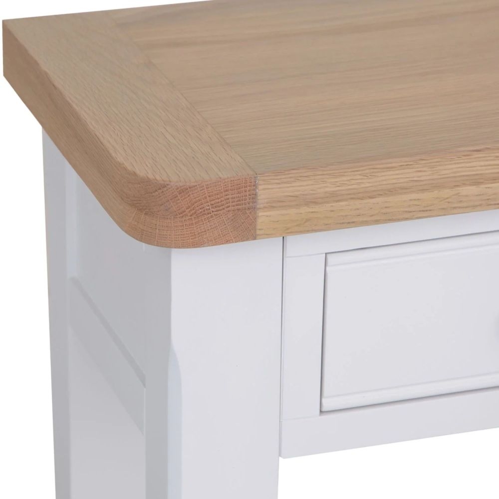 Product photograph of Clairton White 3 Drawer Console Table - Oak Top from Choice Furniture Superstore.