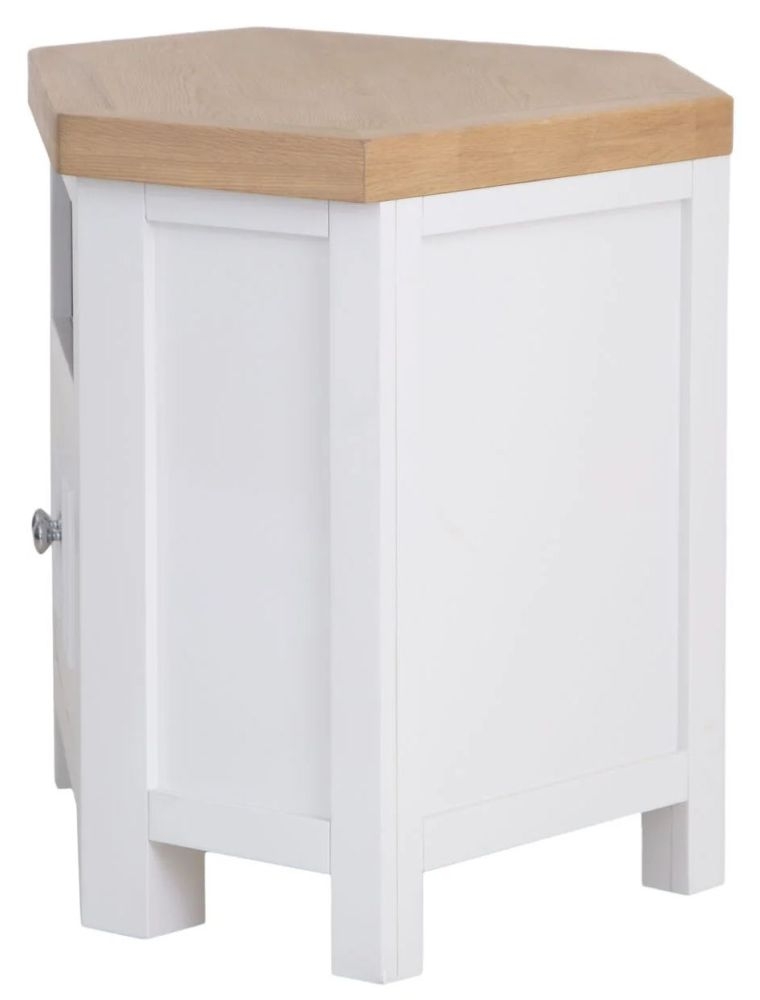 Product photograph of Clairton White 2 Door Corner Tv Unit - Oak Top from Choice Furniture Superstore.