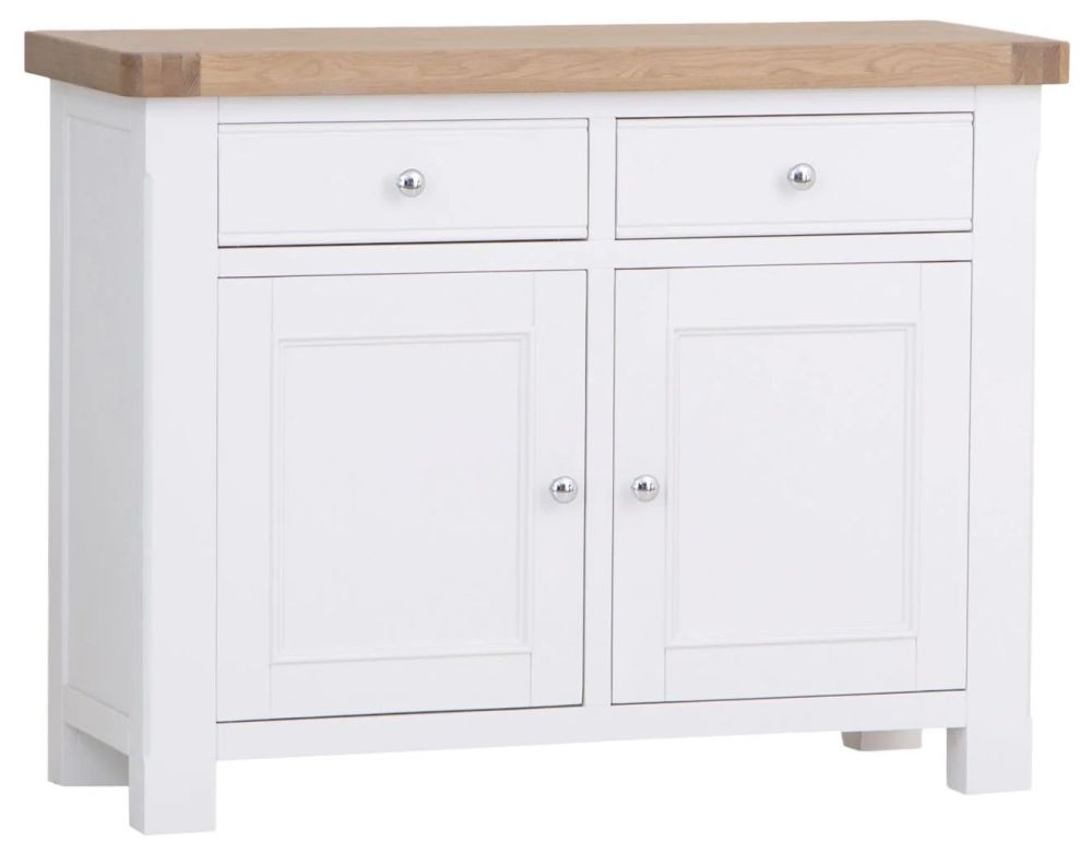 Product photograph of Clairton White 2 Door 2 Drawer Standard Sideboard - Oak Top from Choice Furniture Superstore.