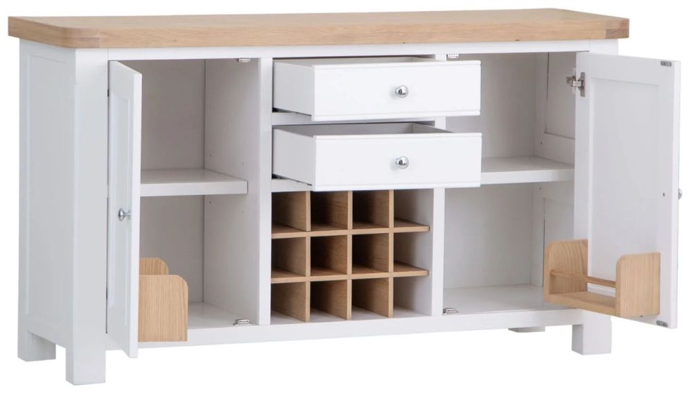 Product photograph of Clairton White 2 Door 2 Drawer Sideboard - Oak Top from Choice Furniture Superstore.