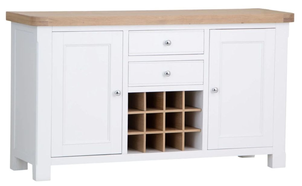 Product photograph of Clairton White 2 Door 2 Drawer Sideboard - Oak Top from Choice Furniture Superstore.