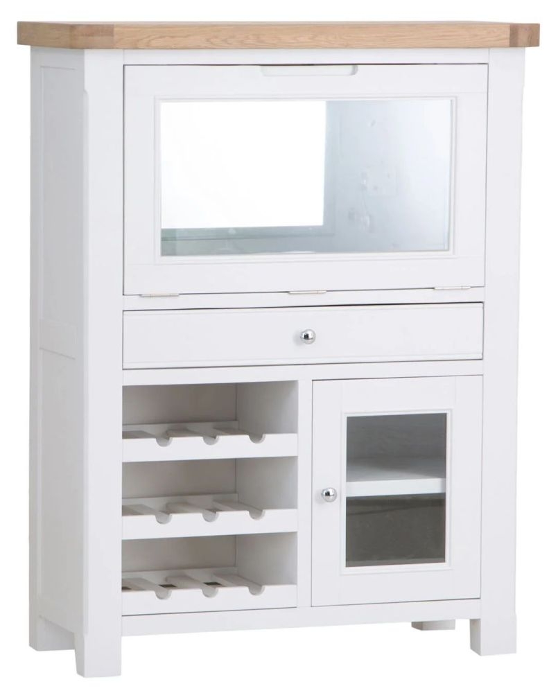 Product photograph of Clairton White 2 Door 1 Drawer Drinks Cabinet - Oak Top from Choice Furniture Superstore.