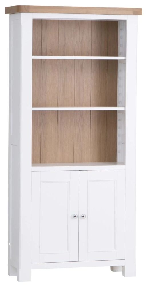 Product photograph of Clairton White 2 Door Display Cabinet - Oak Top from Choice Furniture Superstore.