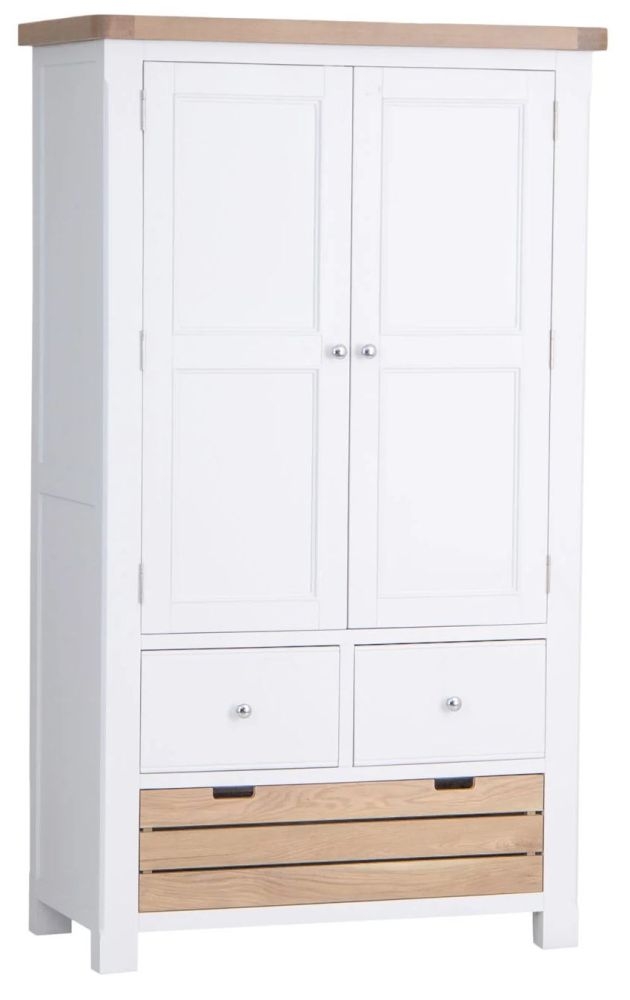 Product photograph of Clairton White 2 Door 5 Drawer Larder Unit - Oak Top from Choice Furniture Superstore.