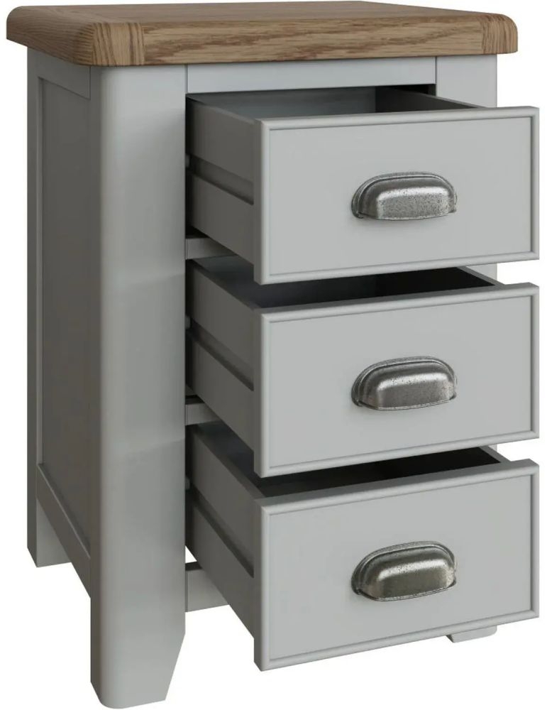 Product photograph of Ringwood Grey Painted 3 Drawer Large Bedside Cabinet - Oak Top from Choice Furniture Superstore.