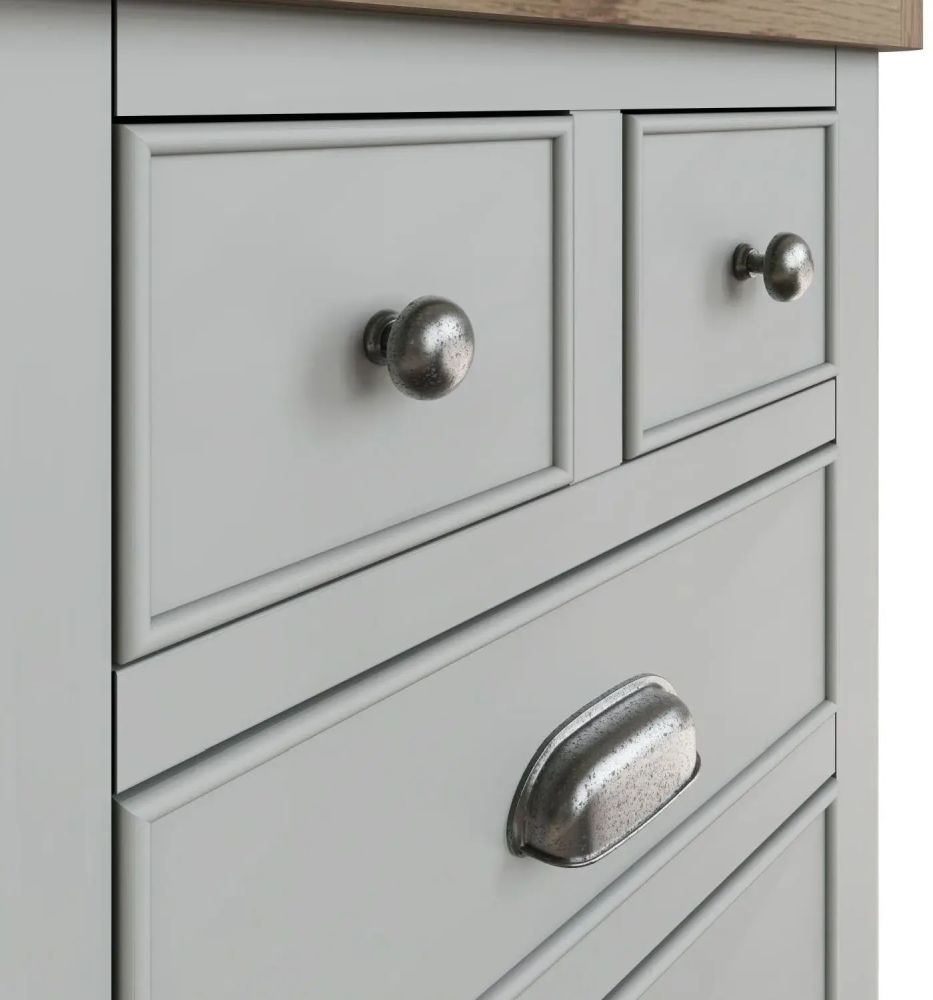 Product photograph of Ringwood Grey Painted 4 Drawer Extra Large Bedside Cabinet - Oak Top from Choice Furniture Superstore.