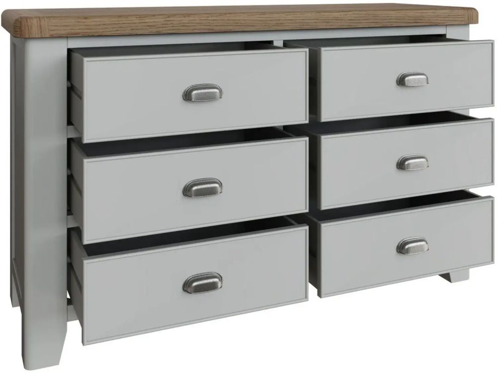 Product photograph of Ringwood Grey Painted 6 Drawer Chest - Oak Top from Choice Furniture Superstore.