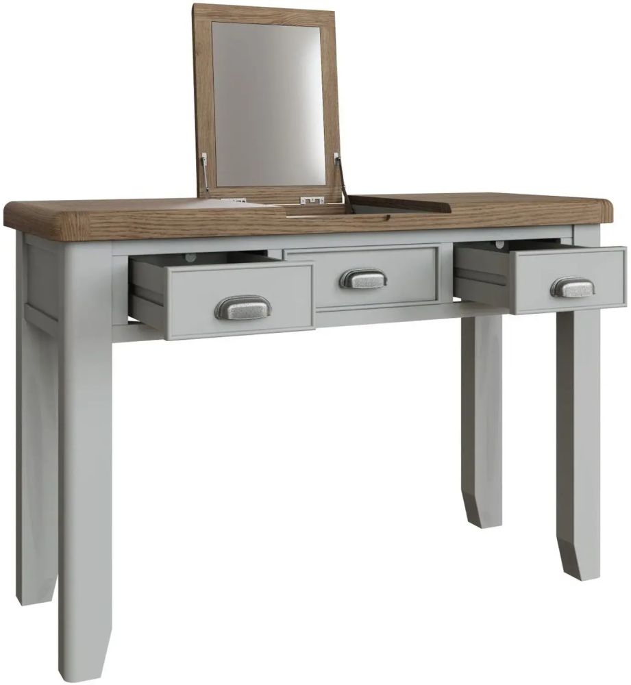 Product photograph of Ringwood Grey Painted Dressing Table - Oak Top from Choice Furniture Superstore.