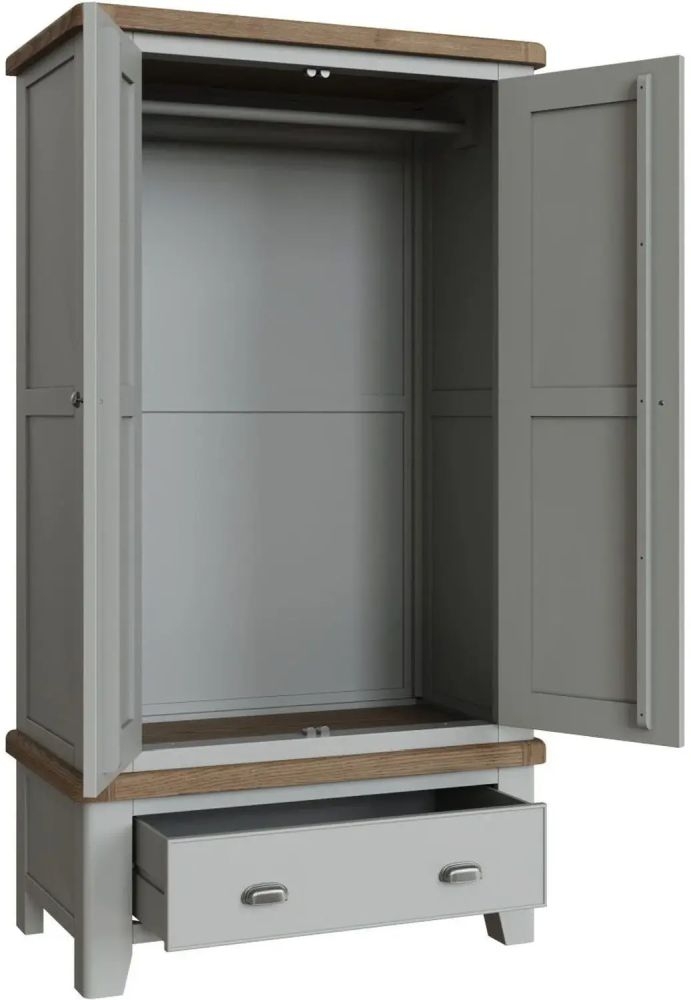 Product photograph of Ringwood Grey Painted 2 Door Combi Wardrobe - Oak Top from Choice Furniture Superstore.