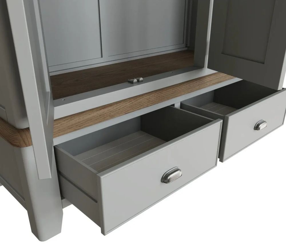 Product photograph of Ringwood Grey Painted 3 Door Combi Wardrobe - Oak Top from Choice Furniture Superstore.