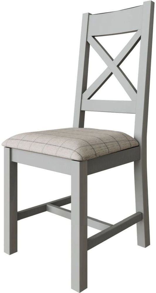Product photograph of Ringwood Grey Painted Cross Back Dining Chair With Natural Fabric Seat Sold In Pairs from Choice Furniture Superstore.