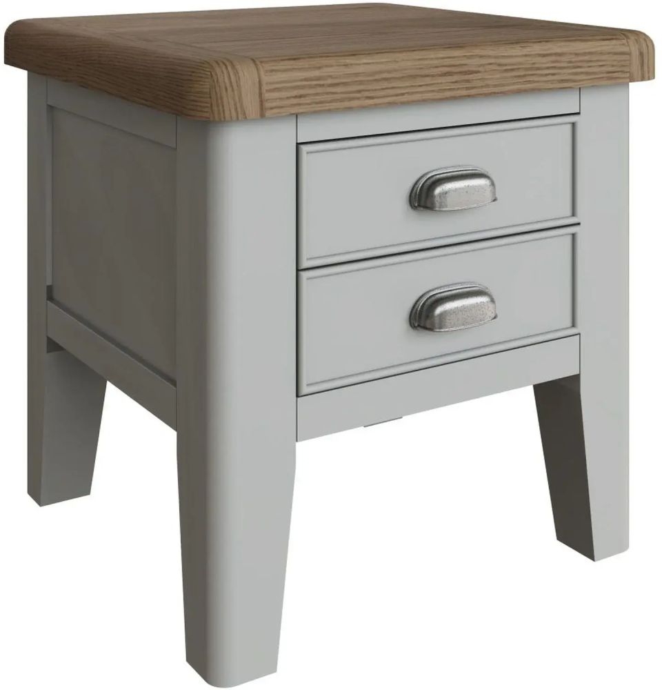Product photograph of Ringwood Grey Painted Square Lamp Table - Oak Top from Choice Furniture Superstore.