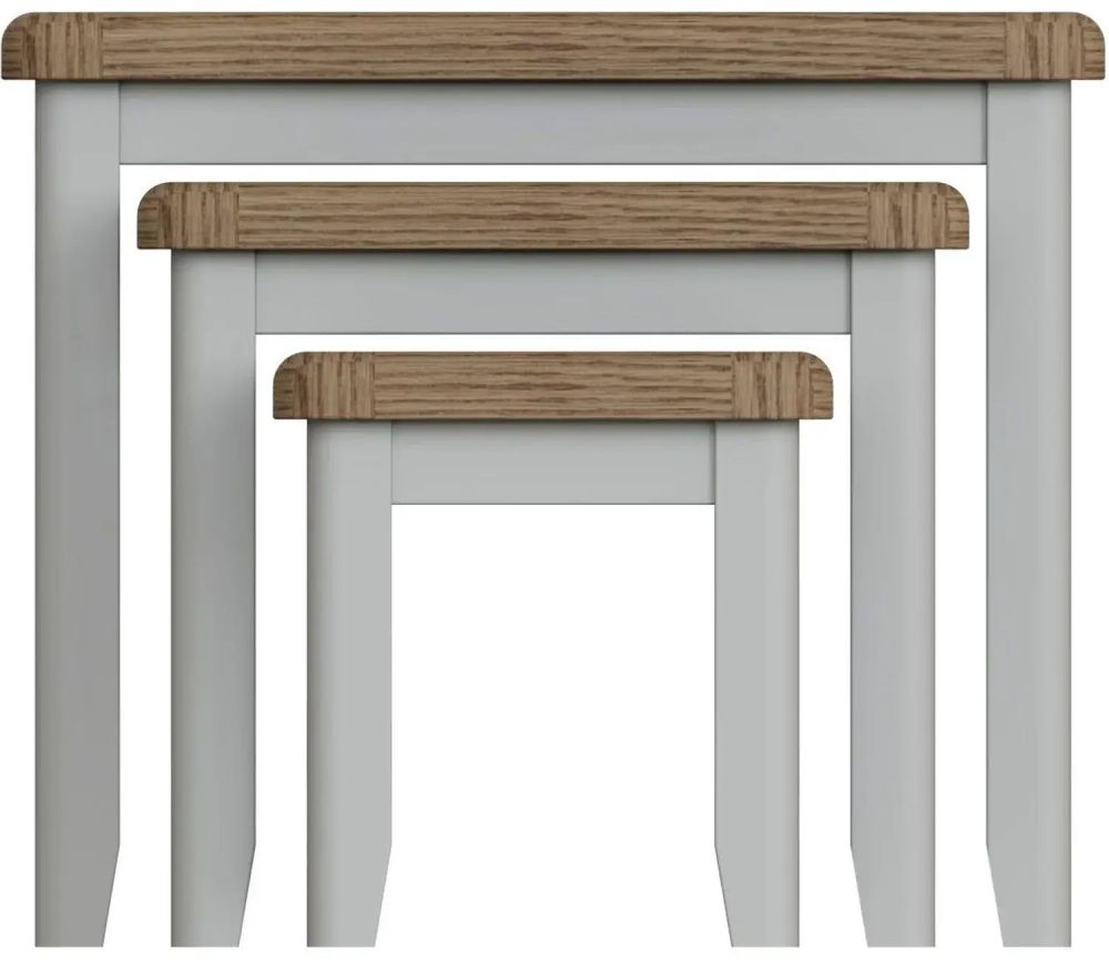 Product photograph of Ringwood Grey Painted Nest Of 3 Tables - Oak Top from Choice Furniture Superstore.